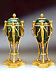 A very fine pair of Russian gilt bronze and malachite Brûle Parfums